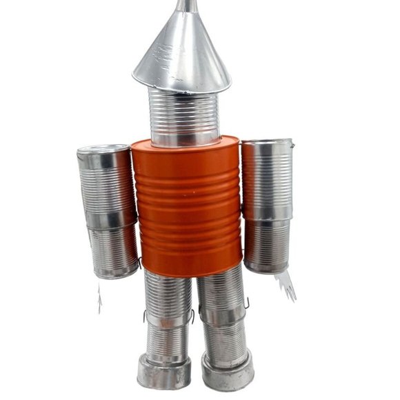 Orange Folk Art Tin Man Sculpture Bronco Horse Wizard Of Oz Reclaimed Recycled R - Picture 2 of 16